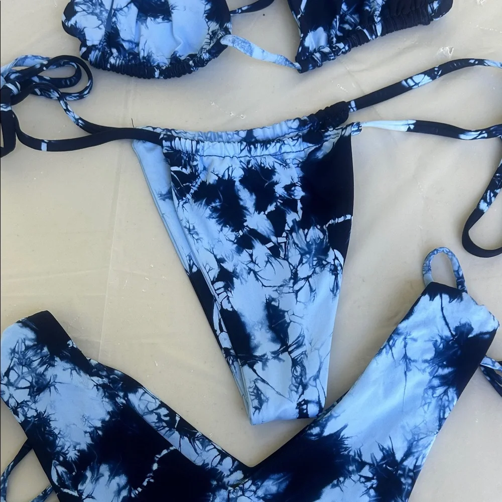 Frankie's Bikinis Blue Tie-Dye String Bikini Set